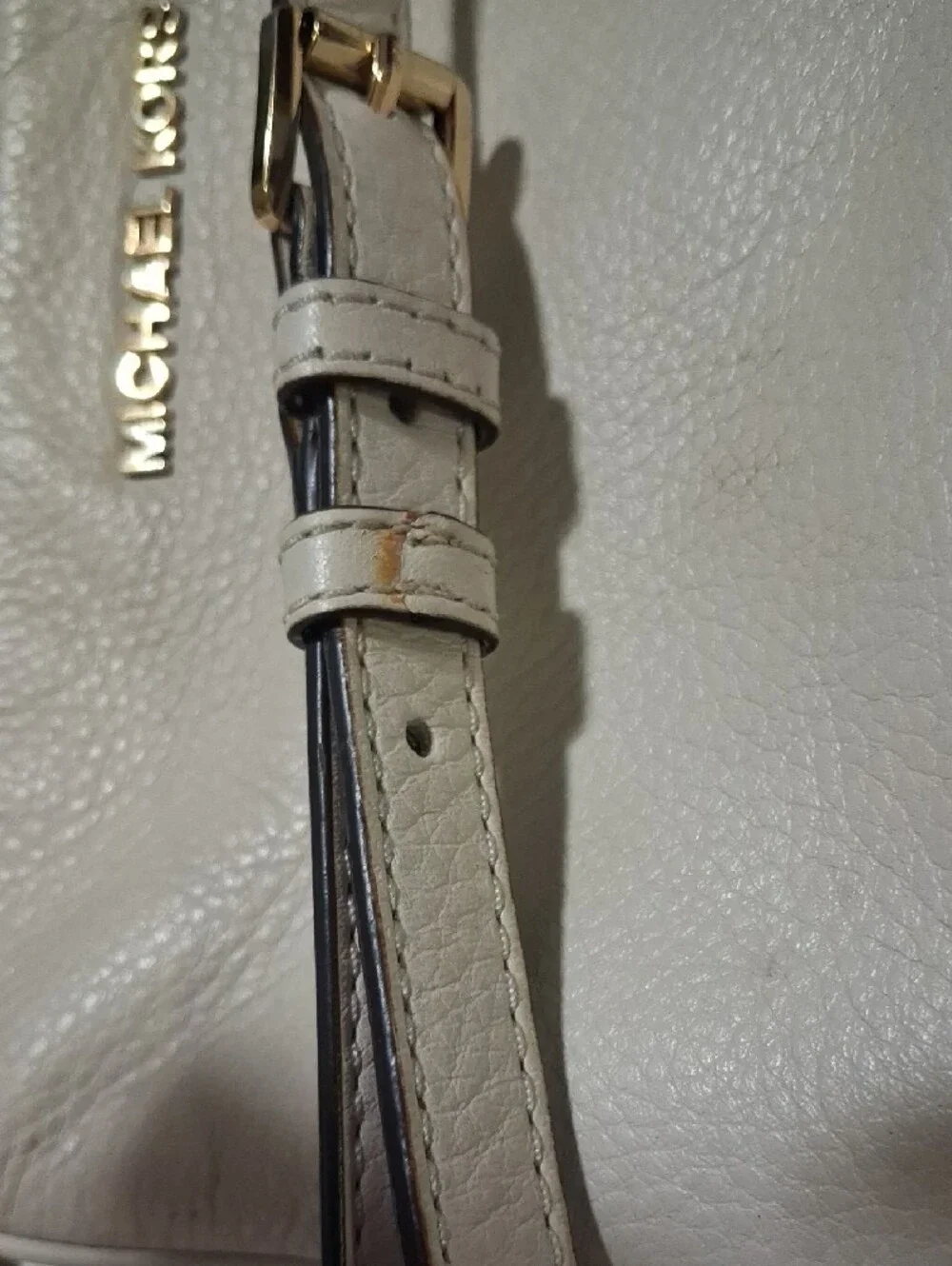 Michael Kors Beige Pebbled Leather Crossbody with Gold Hardware
